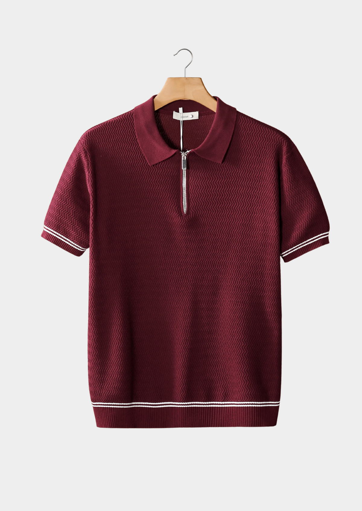 BORDEAUX ZIGZAG TEXTURED ZIPPER POLO