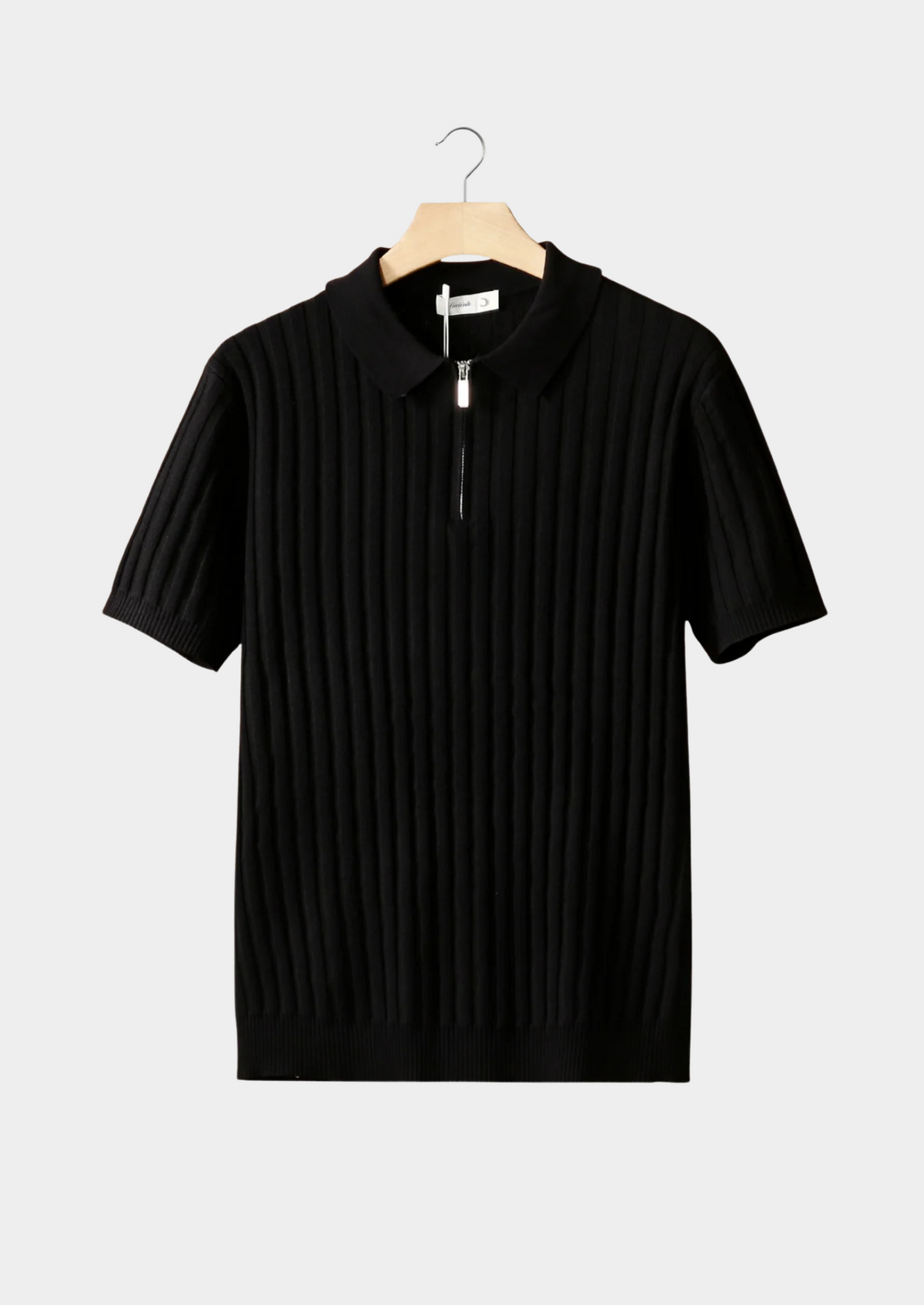 BLACK RIBBED ZIPPER POLO