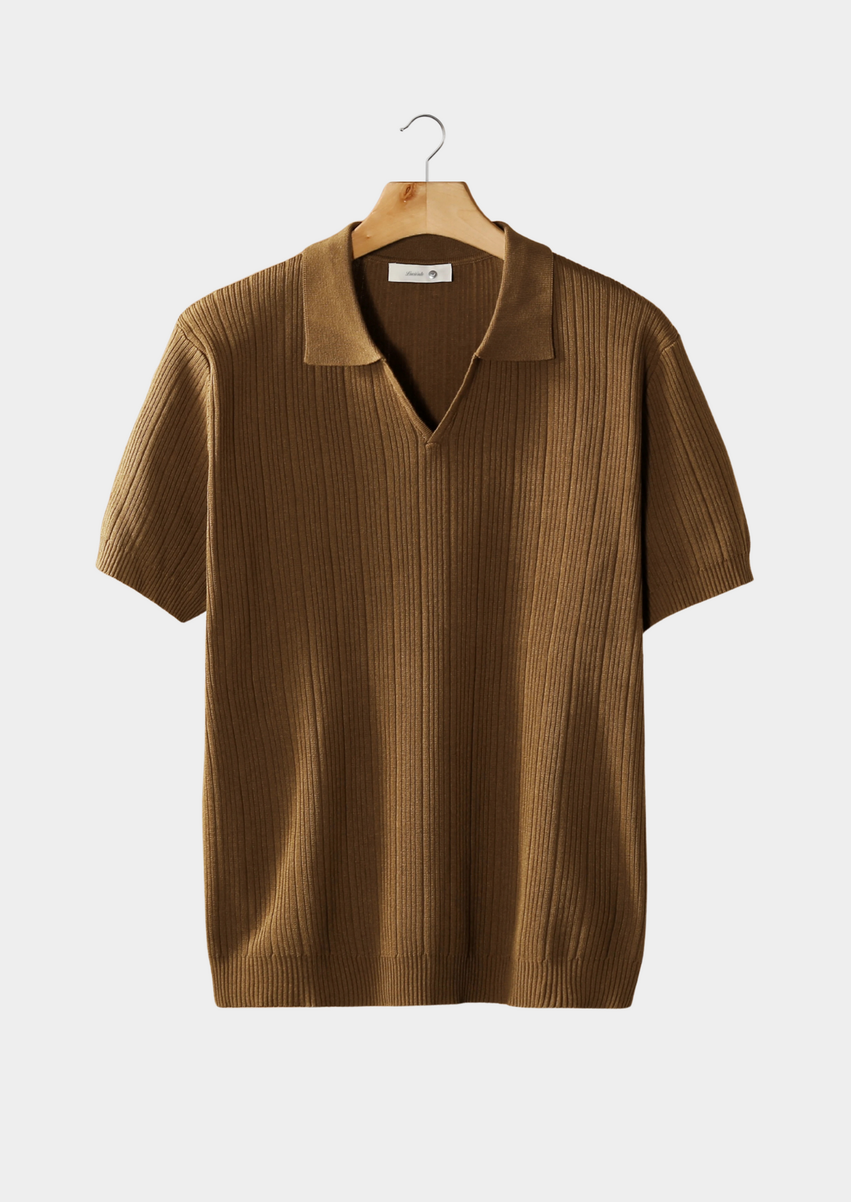 CARAMEL OPEN COLLAR RIBBED POLO